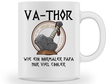 Vathor Papa Vater Vatertag Kaffeetasse Wikinger Mjolnir Hammer von Thor  - Tasse