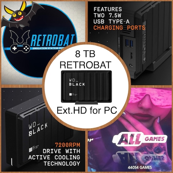 8 TB Retrobat External Hard drive for PC - PS3, PS2, Wii-U, Gamecube...
