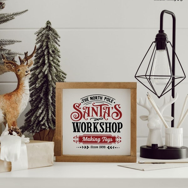 Farmhouse Deko Schild Weihnachten "Santa's Workshop"