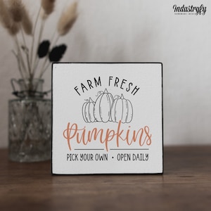 Country house autumn decoration sign | Farm fresh pumpkins No5 | Mini block