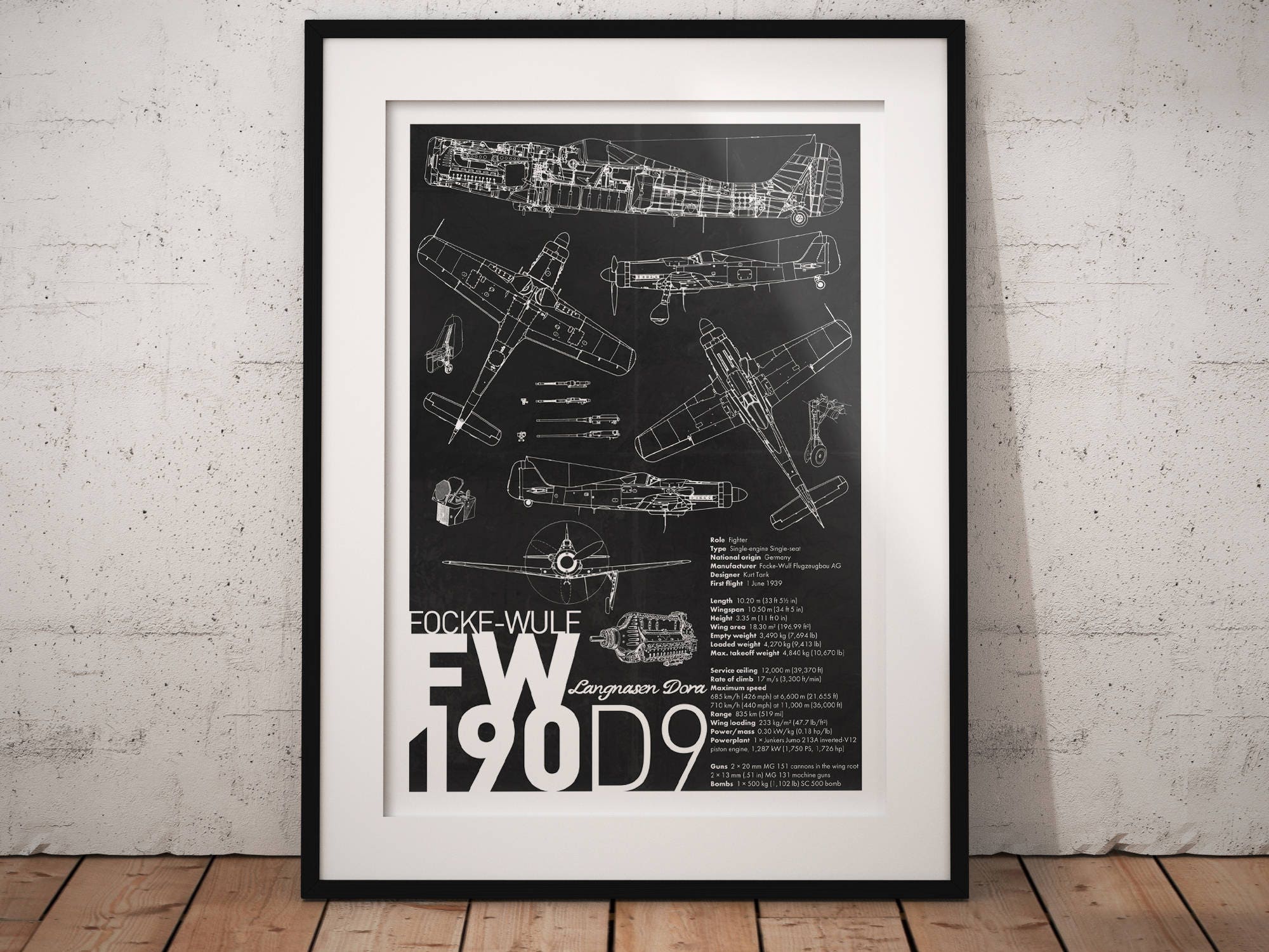 Ldownloadl Fw 190 D9 Airplane Aviation A3 Poster Etsy