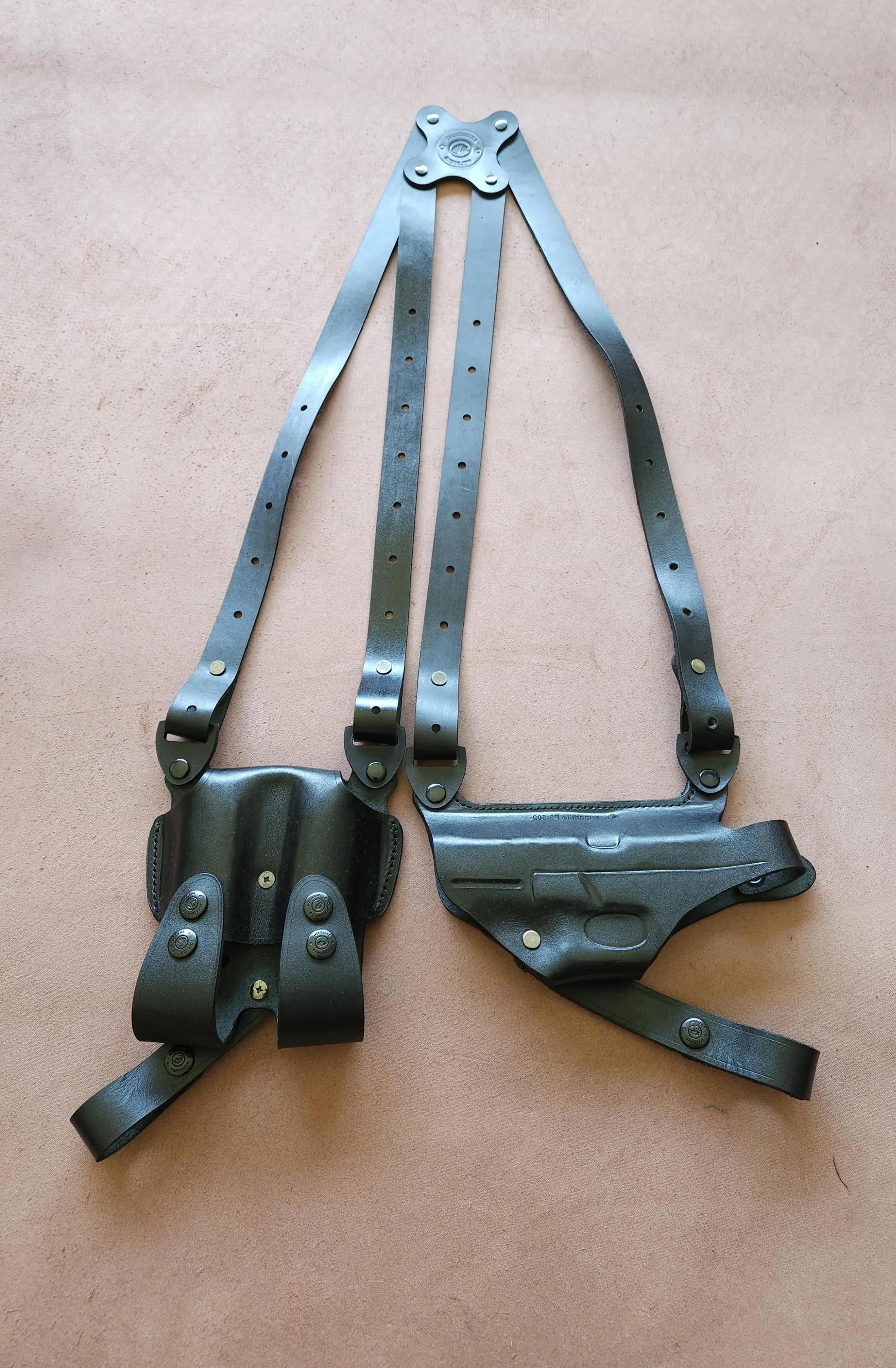 thumbnail interactive-video image 1 of Master's Premium Leather Shoulder Holster For Beretta 92, 92F, 92FS, 96 – Brown, Right-Handed (#9092) 1 of 5