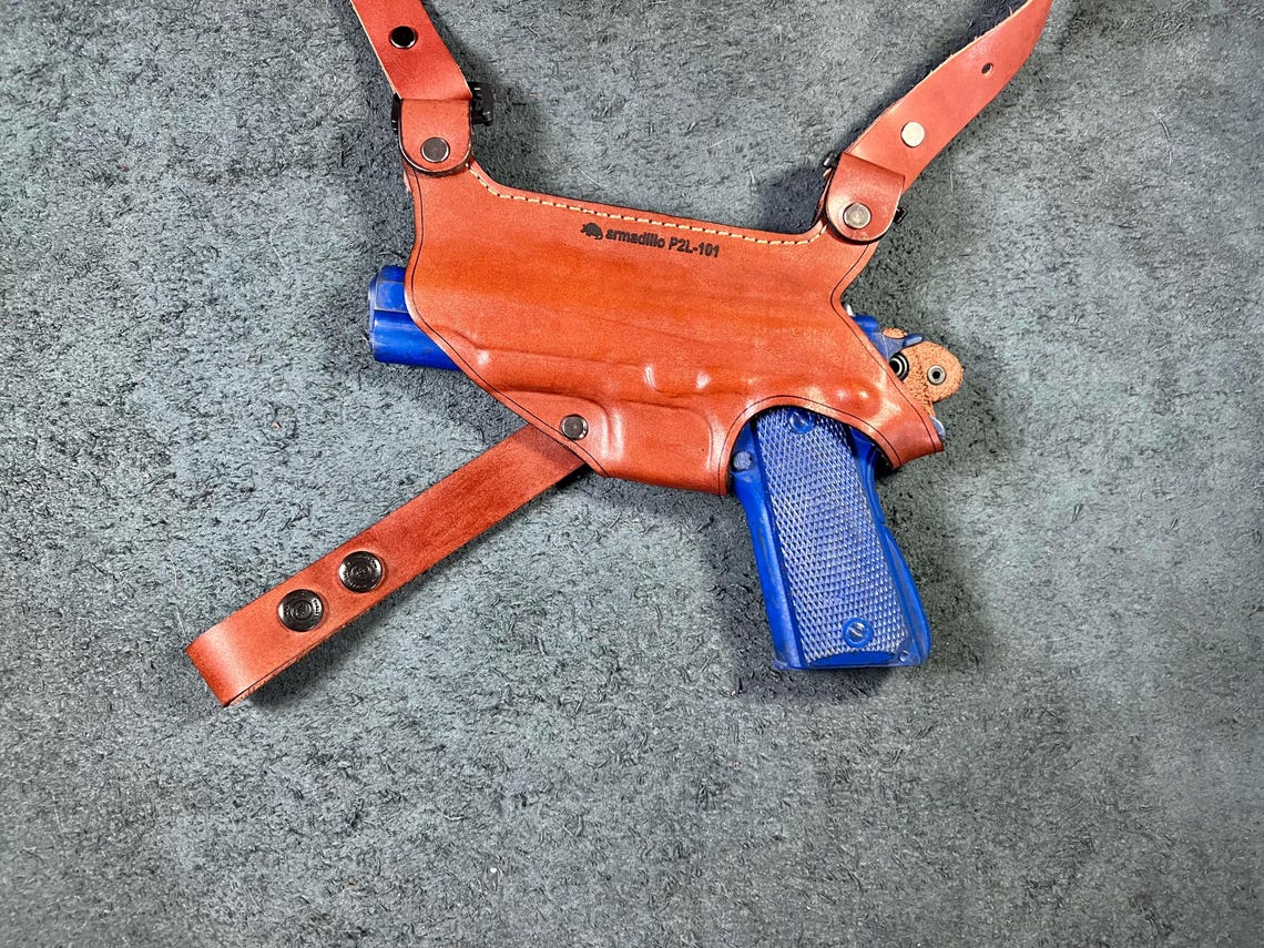 Armadillo Leather Shoulder Holster For Glock 21 - Horizontal Carry, Miami Vice Style