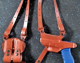 Left Hand New Armadillo Holsters Tan Leather Horizontal Shoulder Holster for Glock 43x with MOS