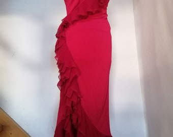 Emanuel Ungaro Vintage Red Silk Evening Dress - French Size 38, Italian Size 42, US Size 8 - Luxury Designer Gown for Special Occasions