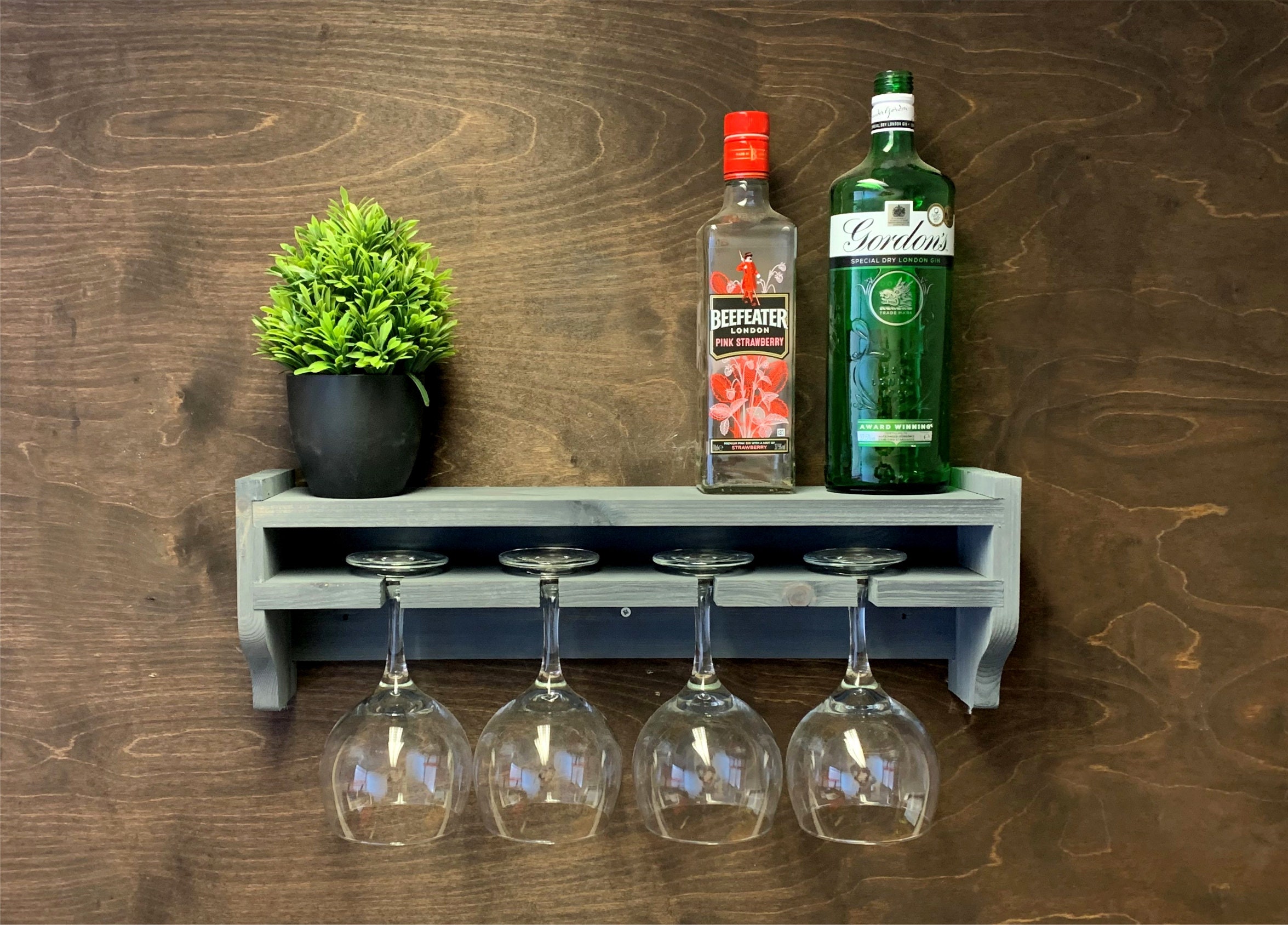 Grey Rustic Wooden Gin Shelf to Hold 4 Glasses/bottles Wall Etsy UK
