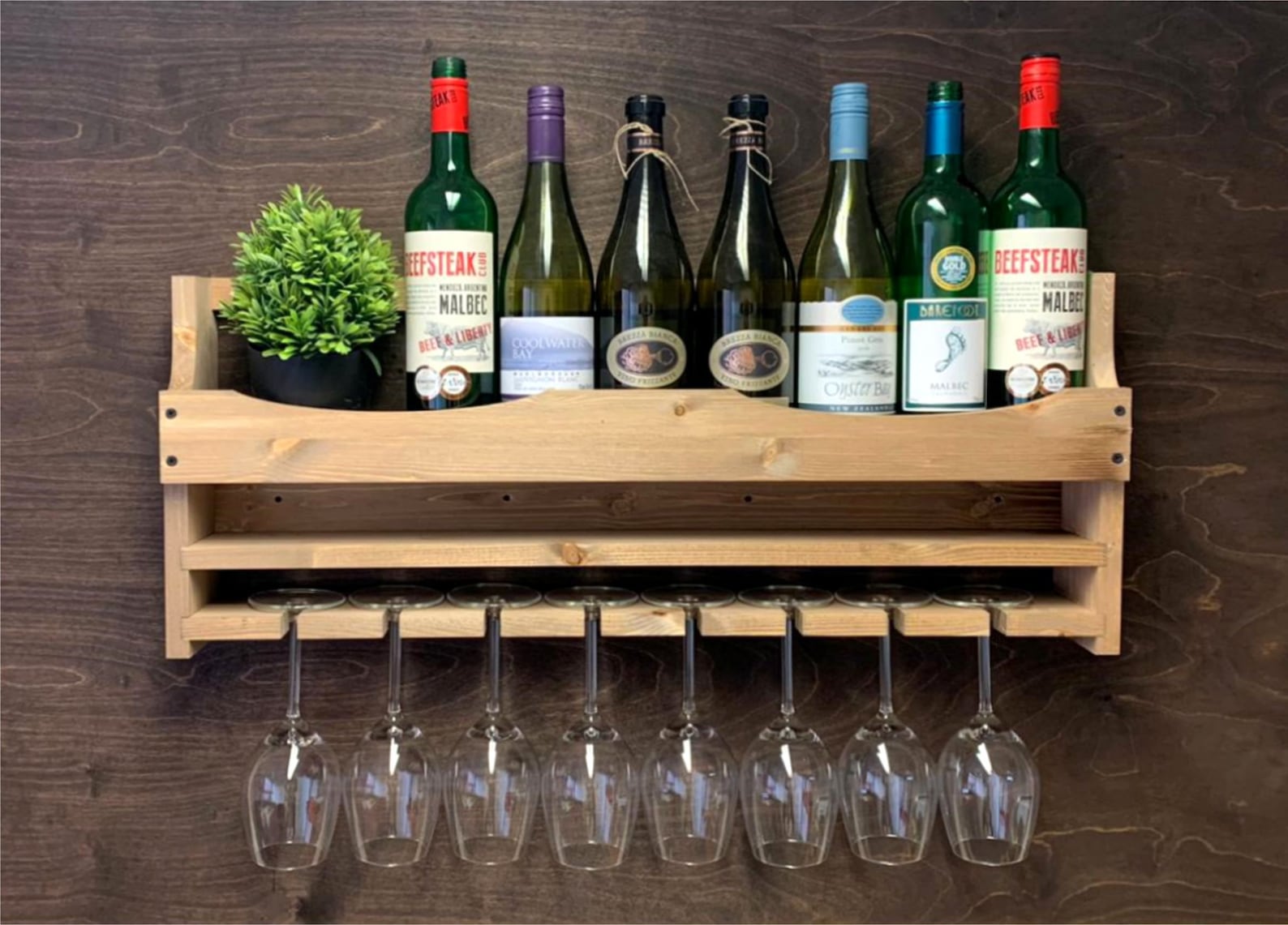 Personalised Wooden Wine Bottle Holder and 8 Glass Wall Etsy UK