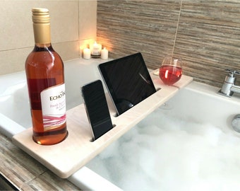 Add a personalised engraved message!!! - Wooden Bath Caddy Bath Tray Bath Bar Bath Bar Phone Tablet Wine Glass Holder Gift (BBSC)