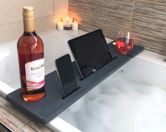 Add a personalised engraved message!! - Wooden Bath Caddy Bath Tray Bath Bar Phone Tablet Wine Glass Holder Great Gift (BBGR)EM