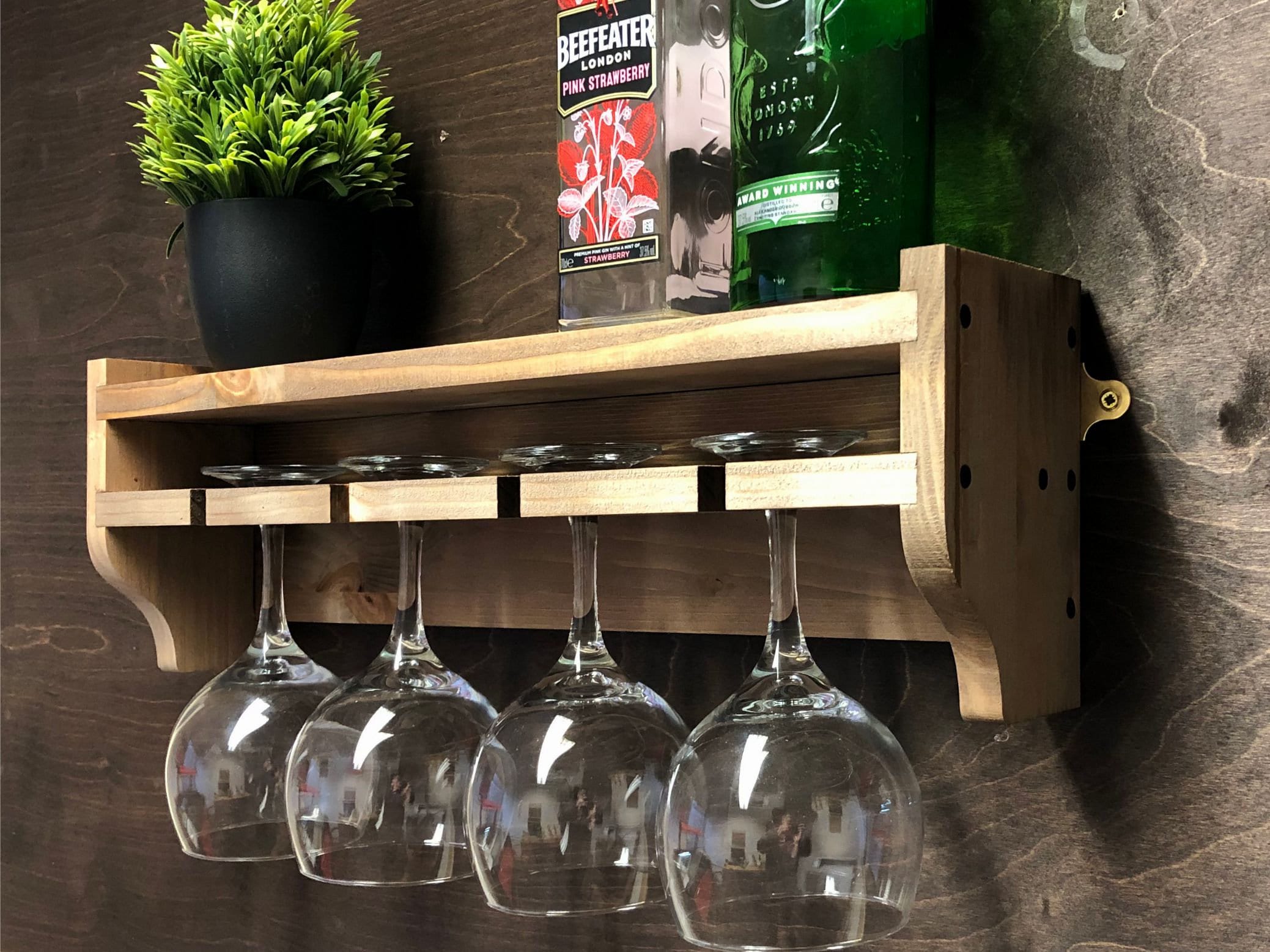 Rustic Wooden Gin Shelf to Hold 4 Glasses/bottles Wall Etsy