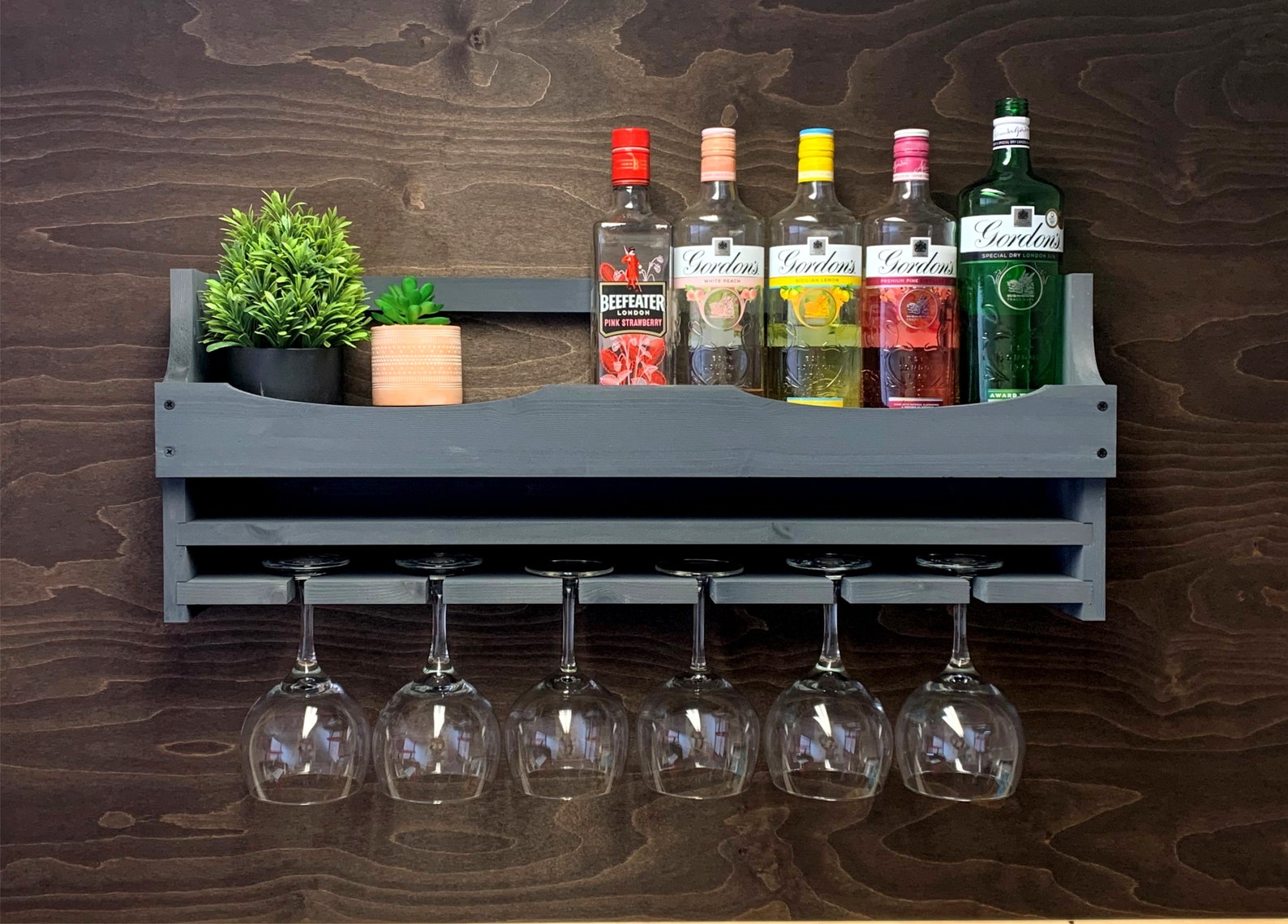 Large Grey Rustic Wooden Gin Rack to Hold 6 Balloon Glasses & Etsy Norway