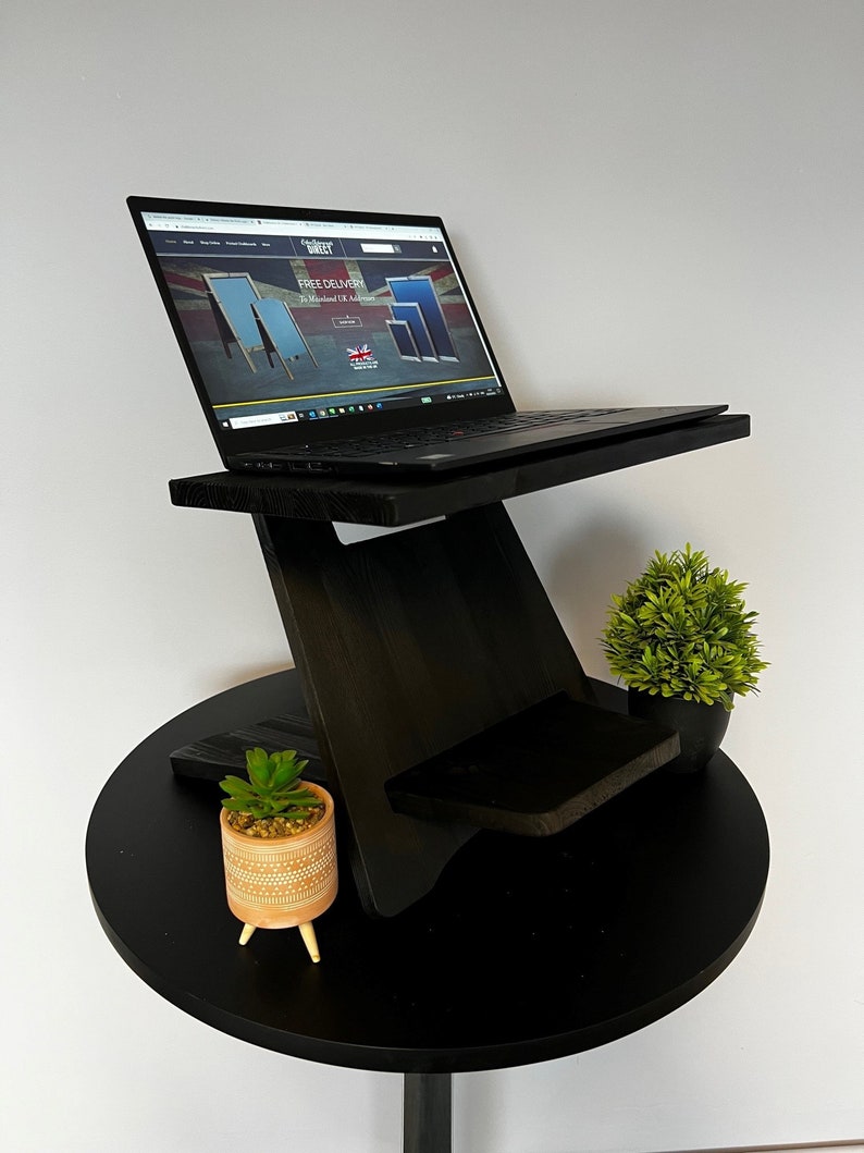 Mini Zen Desk Standing Desk Home office Stand Up Laptop Shelf Adjustable Easy Store Away MINI EM Black Ash