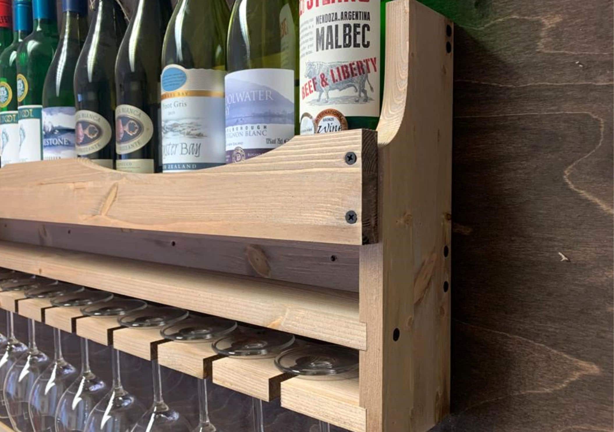 Large Wooden Wine Bottle Holder and 10 Glass Wall Mounted Etsy