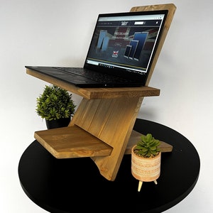 Mini Zen Desk Standing Desk Home office Stand Up Laptop Shelf Adjustable Easy Store Away MINI EM Westminster Oak