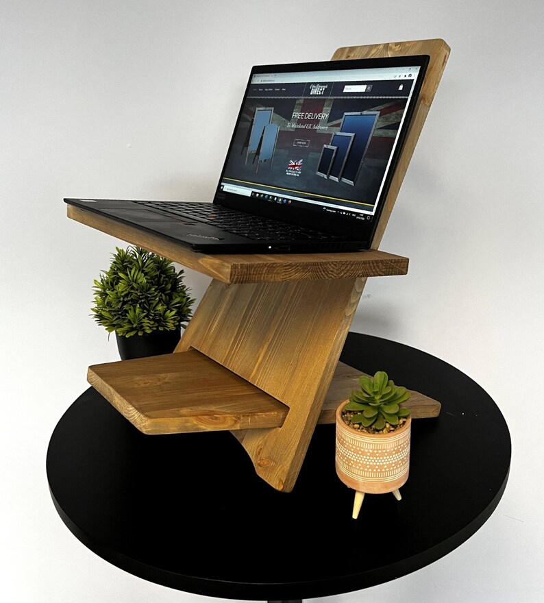 Mini Zen Desk Standing Desk Home office Stand Up Laptop Shelf Adjustable Easy Store Away MINI EM Westminster Oak