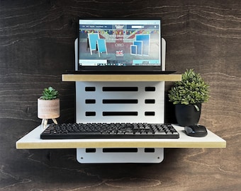 Wall Mounted Zen Desk Standing Desk Home office Stand Up Laptop and Keyboard Shelf Adjustable (WZEN2-GR) (EM)