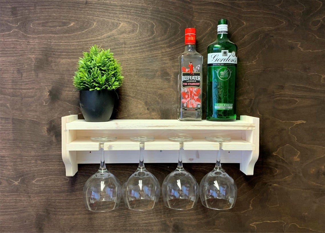 Shabby Chic Rustic Wooden Gin Shelf to Hold 4 Glasses/bottles Etsy