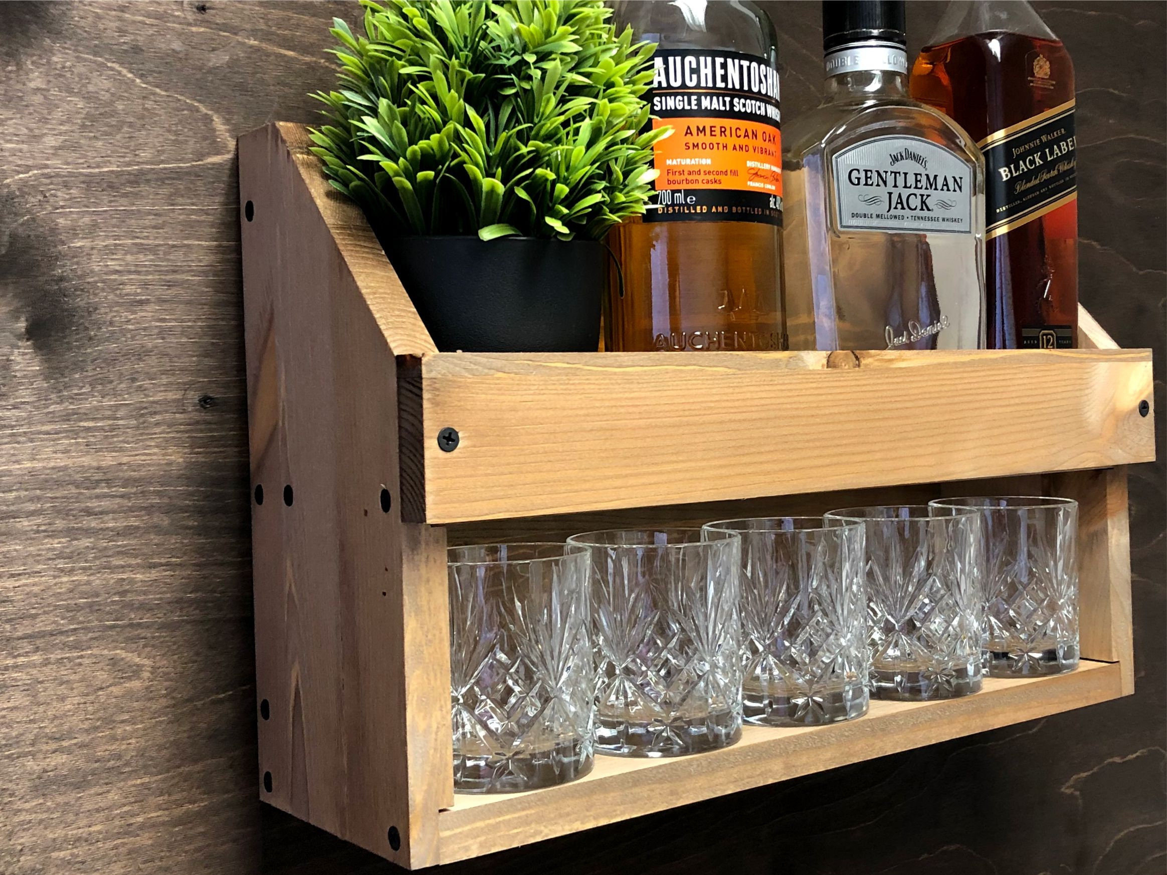 Personalised Wooden Whisky Rum Bottle Shelf and Tumbler Holder Etsy