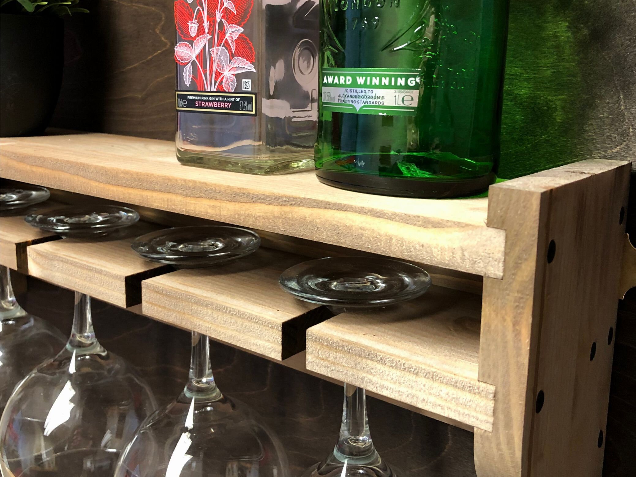 Rustic Wooden Gin Shelf to hold 4 glasses/bottles Wall Etsy