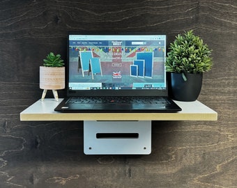 Wall Mounted Zen Desk Standing Desk Home office Stand Up Laptop and Keyboard Shelf Adjustable (WZEN-white) (EM)