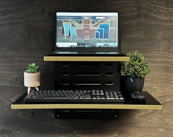 Wall Mounted Zen Desk Standing Desk Home office Stand Up Laptop and Keyboard Shelf Adjustable (WZEN2-BL) (EM)