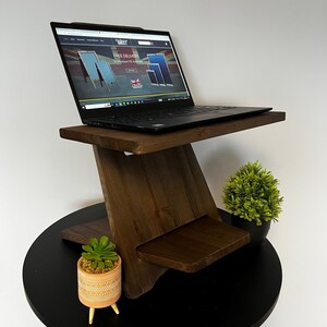 Mini Zen Desk Standing Desk Home office Stand Up Laptop Shelf Adjustable Easy Store Away MINI EM Dark Oak