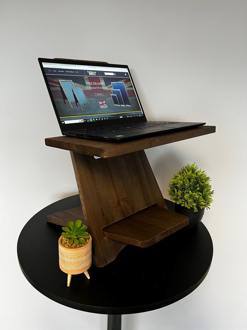 Mini Zen Desk Standing Desk Home office Stand Up Laptop Shelf Adjustable Easy Store Away MINI EM Dark Oak