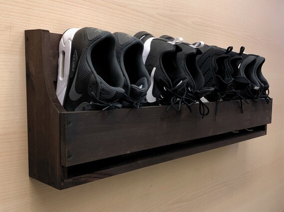 Wall Mounted Hallway Rustic Shoe Rack Dark Oak 