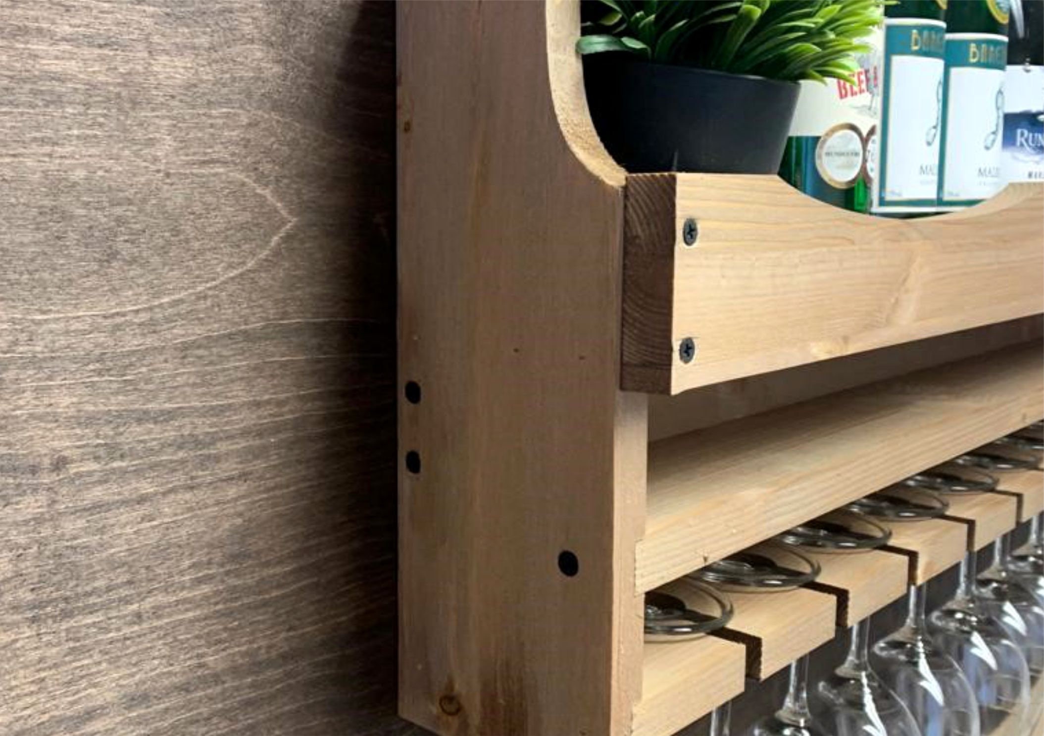 Large Wooden Wine Bottle Holder and 10 Glass Wall Mounted Etsy