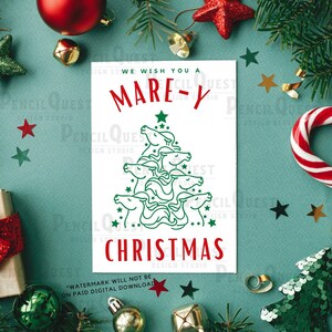 Carte de Noël imprimable cheval | Mare-y Noël | Carte de voeux imprimable | Téléchargement numérique
