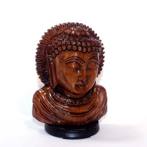 Wooden Buddha Bust Statue | 4&quot;Inches Wooden Statue For Prayer | Lord Buddha Statue | Feng Shuai Statue | Healing  Buddha | Handmade Buddha