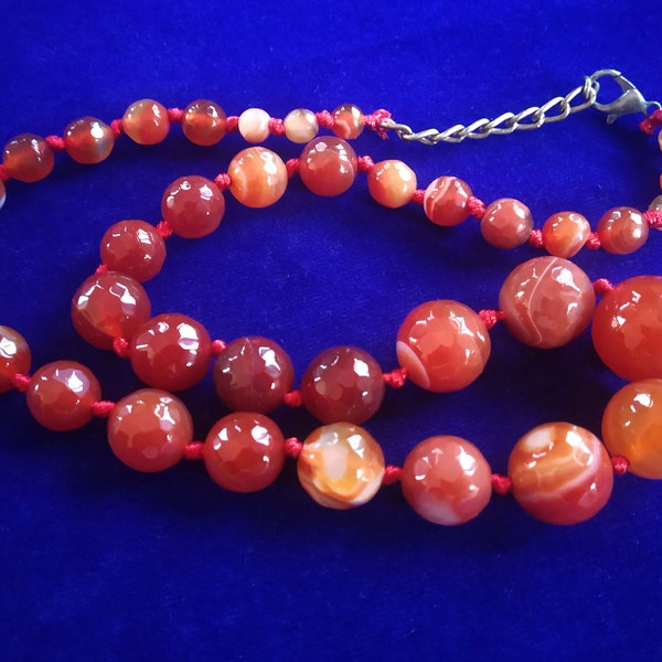 collier de perles nouées rondes à facettes en agate vintage | vintage Natural100% véritable pierre précieuse | Collier de perles de charme | Pierre de guérison