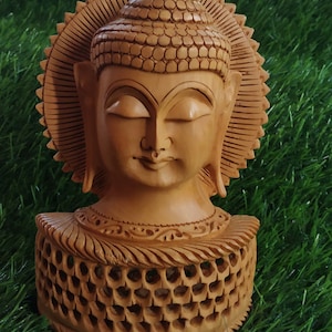 Wooden Buddha Bust Statue | 6&quot;Inches Wooden Statue For Prayer | Lord Buddha Statue | Feng Shuai Statue | Healing  Buddha | Handmade Buddha
