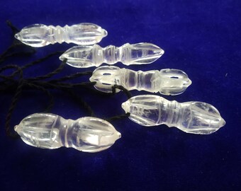 Tibetan Buddhist Crystal Vajra Pendants | Hand Made Crystal Dorje  Necklace | Tantric Natural Quartz Thunderbolt Viswa Vajra |  Reaki Vajra