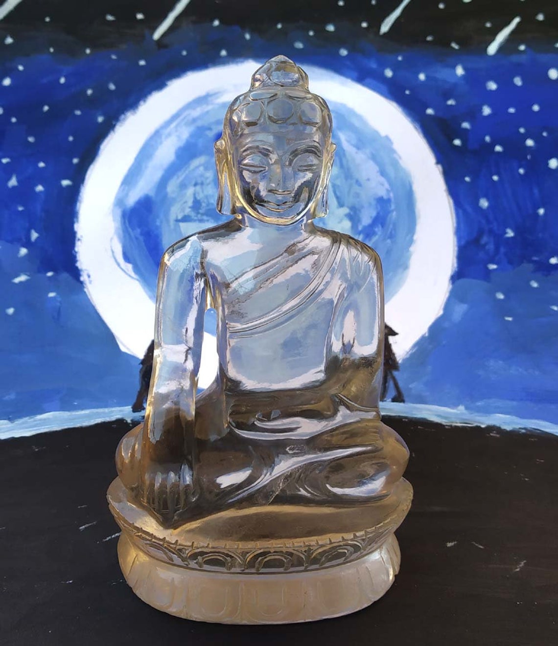 Crystal Buddha Statue Gemstone Crystal Smoky Shade Statue Lord Budda