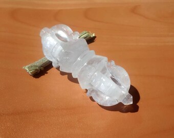 Natural Crystal Tibetan Buddhist Vajra | Hand Made  Crystal Dorje | Healing, Meditation,Tantric Natural Quartz Thunderbolt Viswa Vajra
