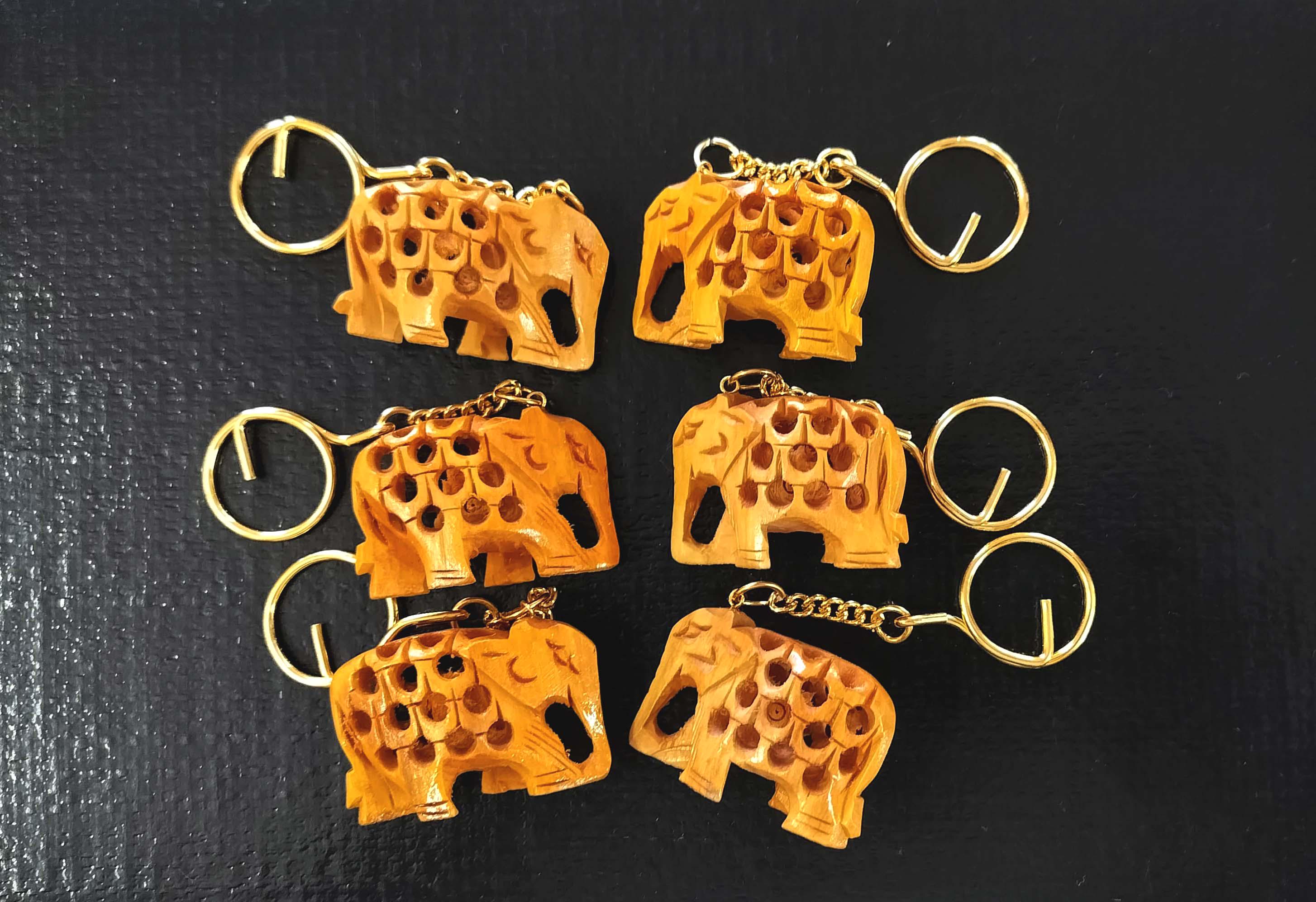 Rajasthan Handmade Craft Elephant Shape Key Chain Wooden