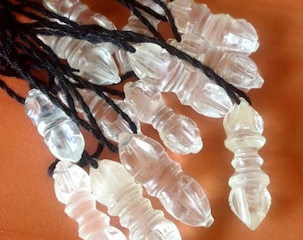 Tibetan Buddhist Crystal Vajra Pendants | Hand Made Crystal Dorje Pendants | Healing, Meditation, Natural Quartz Thunderbolt Viswa Vajra