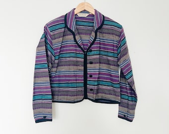 90s LL Bean Boho Striped Cropped Shirt Jacket | S/M