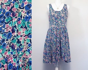 90s LAURA ASHLEY Floral Button Down Tank Dress | Small