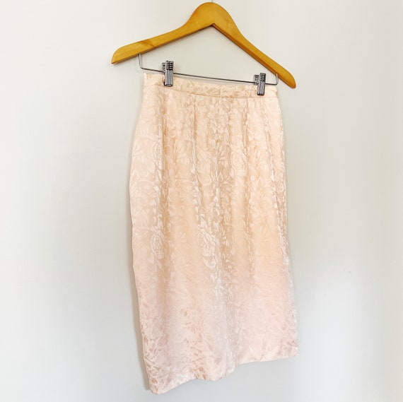 90s Blush Pink Floral Silky Slip Skirt | Small - image 3