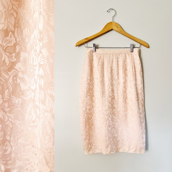 90s Blush Pink Floral Silky Slip Skirt | Small - image 1