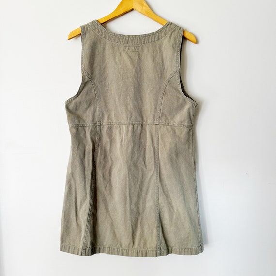 90s Olive Green Denim Button Front Mini Dress | M… - image 4