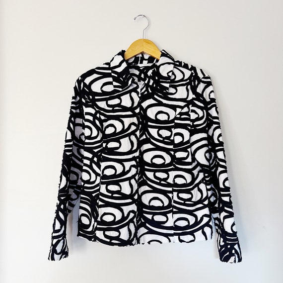 Y2K Laura Ashley Textured B&W Swirl Zip Front Jac… - image 2