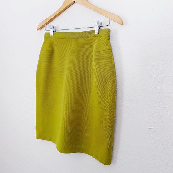 90s Lime Green Ponte Stretch Mini Skirt | Small - image 2