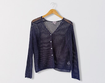 Maglione cardigan con maniche a campana in maglia nera anni '90 / Medio