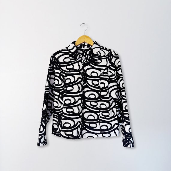 Y2K Laura Ashley Textured B&W Swirl Zip Front Jac… - image 1