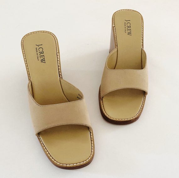 90s/Y2K JCrew Square Toe Nude Leather Platform Mul