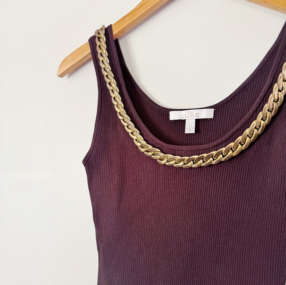 Y2K Chocolate Brown Knit Gold Chain Tank | Medium - image 2