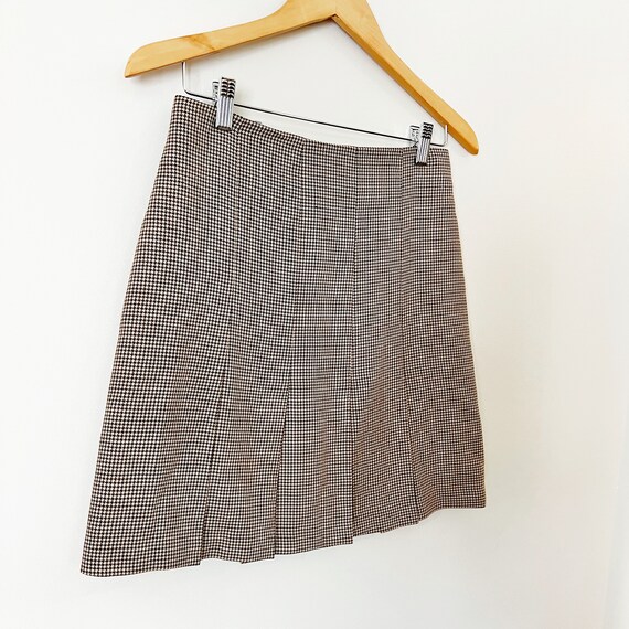 90s Brown Houndstooth Pleated Mini Skirt | Small - image 2